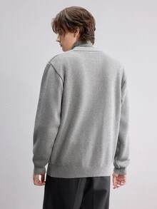 Manfinity Homme Men's Solid Color Casual Versatile Daily Wear Long Sleeve Sweater,Warm Family Atmosphere Parent-Child Couple Outfit, Best Holiday Gift - Grey - View 4