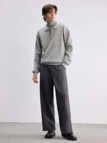 Manfinity Homme Men's Solid Color Casual Versatile Daily Wear Long Sleeve Sweater,Warm Family Atmosphere Parent-Child Couple Outfit, Best Holiday Gift - Grey - View 3