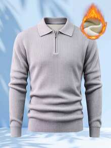 Manfinity Homme Men's Solid Color Casual Versatile Daily Wear Long Sleeve Sweater,Warm Family Atmosphere Parent-Child Couple Outfit, Best Holiday Gift - Grey - View 2