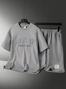 SHEIN Vacaura 2pcs Teen Boy Summer Outfit Streetwear Baggy Grey Graphic Pullover T-Shirt And Shorts Set Back-To-School Casual Sixth Form Rave - Light Grey - View 4