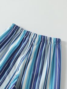 SHEIN Tween女孩 春/夏/秋/冬 休閒百搭日常運動街頭風 黑白對比色寬鬆梭織長褲，可搭配運動鞋與任何T恤，適合日常穿著 - 藍色 - 查看 5