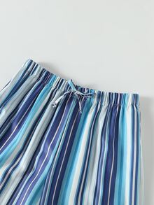 SHEIN Tween女孩 春/夏/秋/冬 休閒百搭日常運動街頭風 黑白對比色寬鬆梭織長褲，可搭配運動鞋與任何T恤，適合日常穿著 - 藍色 - 查看 6