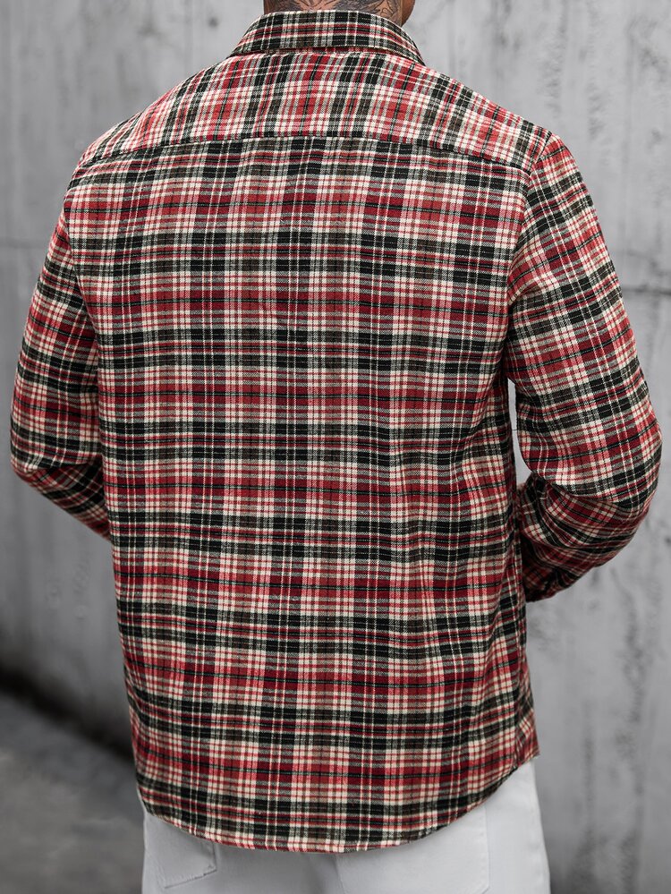 Manfinity CasualCool Men's Plaid Pocket Single-Breasted Long Sleeve Fashion Shirt - Multicolor - View 2