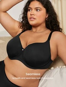 LUVLETTE Plus Dream Curve Air Full Coverage Airy Breathable Sheer Mesh Spacer Cup Black Basic Breezy Comfort Minimizer Bra - Black - View 11