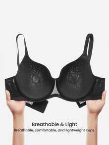 LUVLETTE Plus Dream Curve Air Full Coverage Airy Breathable Sheer Mesh Spacer Cup Black Basic Breezy Comfort Minimizer Bra - Black - View 8