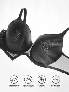 LUVLETTE Plus Dream Curve Air Full Coverage Airy Breathable Sheer Mesh Spacer Cup Black Basic Breezy Comfort Minimizer Bra - Black - View 6
