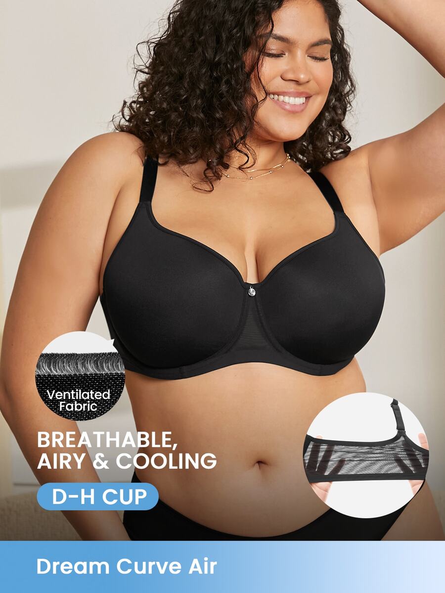 LUVLETTE Plus Dream Curve Air Full Coverage Airy Breathable Sheer Mesh Spacer Cup Black Basic Breezy Comfort Minimizer Bra - Black - View 1