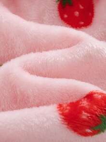 SHEIN Baby Girl Knitted Solid Color Strawberry Pattern Faux Fur Hooded Casual Loungewear Autumn - Multicolor - View 6