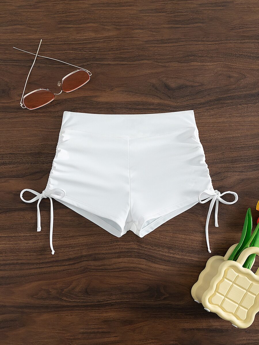 SHEIN Swim New Women's Solid-Color Drawstring Bikini Bottoms – Perfect For Beach Vacations, Summer Holidays, And Parties.Vacation Outfits Women. - White - View 1