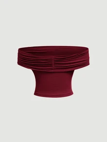SHEIN MOD Women's Elegant Solid Color Versatile Halter Neck Burgundy Top,Christmas,Party,New Year - Burgundy - View 8