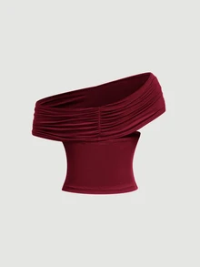 SHEIN MOD Women's Elegant Solid Color Versatile Halter Neck Burgundy Top,Christmas,Party,New Year - Burgundy - View 6