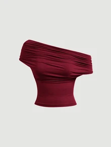 SHEIN MOD Women's Elegant Solid Color Versatile Halter Neck Burgundy Top,Christmas,Party,New Year - Burgundy - View 5
