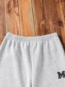 SHEIN Tween Boy Plaid Patchwork Button Half-Zip Sweatshirt And Jogger Pants Set - Grey - View 8