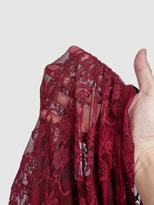 SHEIN ملابس علوية بناتي للمراهقات بتصميم 2 في 1، أكتاف مكشوفة مع دانتيل، أكمام طويلة غير متماثلة وأكمام جرس - عنابي اللون - مشاهدة 16