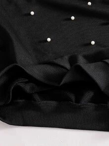 SHEIN Girls Sweet Elegant Style Asymmetrical Shoulder Sweatshirt, Suitable For Party Holiday School, Casual Street Wear, Fall, Pullover Top Black - Black - View 7