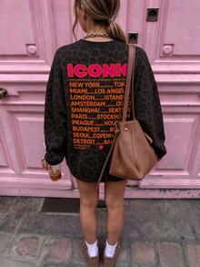 Linhara Women's Christmas Leopard Print Crewneck Sweatshirt, CONIC World Tour Letter Graphic Long Sleeve Pullover,Casual Holiday Sweatshirt For Fall Winter - Multicolor - View 6