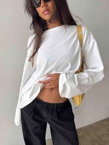 IslaSuriya Women's Autumn/Winter Basic Striped Colorblock Crew Neck Long Sleeve Top, Suitable For Back To School, Travel, Street Style And Casual Occasions - White - View 5