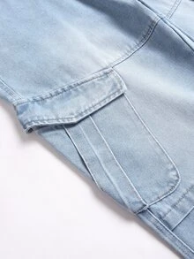 Manfinity Homme Men's Streetwear Multi-Pocket Design Washed Denim Cargo Pants - Light Wash - View 5
