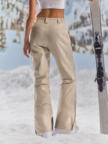 GLOWMODE Après Glow Collection Slope Star High-Rise Ski Pants With Adjustable Zippers & Fleece-Lined Pockets Daily Casual Winter Skiing Outdoor - Khaki - View 4