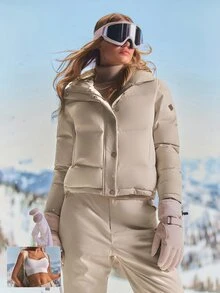 GLOWMODE Après Glow Collection Star Glow Bomber Jacket With Adjustable Hood & Hem, Interior Straps & Fleece-Lined Pockets Daily Casual Winter Skiing - Khaki - View 1