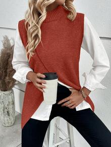 SHEIN LUNE Fashionable Casual Versatile Autumn/Winter/Spring Reversible Criss-Cross Women Sweater Vest - Red - View 4
