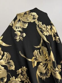 Cravure French Vintage Elegant Fashion Stand Collar Hollow Out Frog Button New Chinese Style Waist-Cinching Printed Dress - Black - View 7