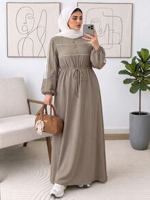 Solavon Women's Plus Size High Waist Long Sleeve Dress - Khaki - View 6