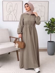 Solavon Women's Plus Size High Waist Long Sleeve Dress - Khaki - View 3