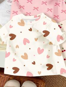 SHEIN 4pcs/Set Young Girl's Casual Basic Round Neck Short Sleeve T-Shirts, Suitable For Spring/Summer - Multicolor - View 3