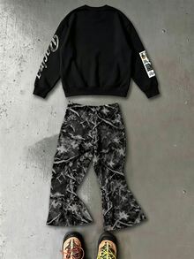 Young Boys Autumn New Kids Casual Minimalist Loose Comfortable Crew Neck Sweatshirt & Flare Pants 2 Pieces Set Suitable For Autumn/Winter - Multicolor - View 3