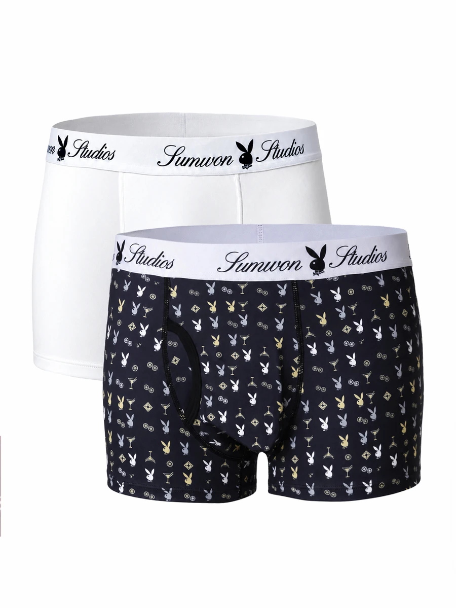 PLAYBOY X SUMWON Bunny Printed Boxer Trunks With Branded Elastic Waistband Casual Everyday Underwear 2-Pack - Multicolor - View 1