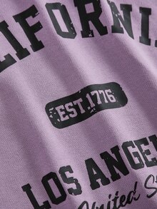 SHEIN Tween Girl Kids Loose Casual Minimalist Letter Print Crew Neck Pullover Colorblock Sweatshirt And Sweatpants Set,Christmas/Halloween,Winter - Purple - View 3
