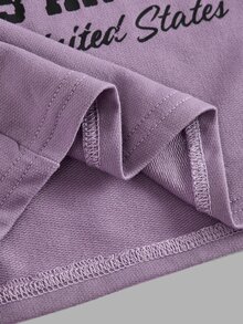 SHEIN Tween Girl Kids Loose Casual Minimalist Letter Print Crew Neck Pullover Colorblock Sweatshirt And Sweatpants Set,Christmas/Halloween,Winter - Purple - View 7