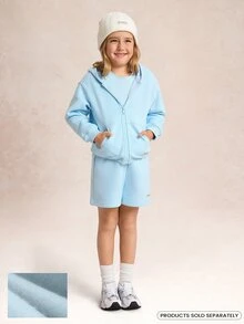 GLOWMODE Kids Collection Everyday Fleece Bundle Up Soft Warm Elastic Waist Loose Fit A-Line Shorts Daily Casual Outdoor Wear - Baby Blue - View 1