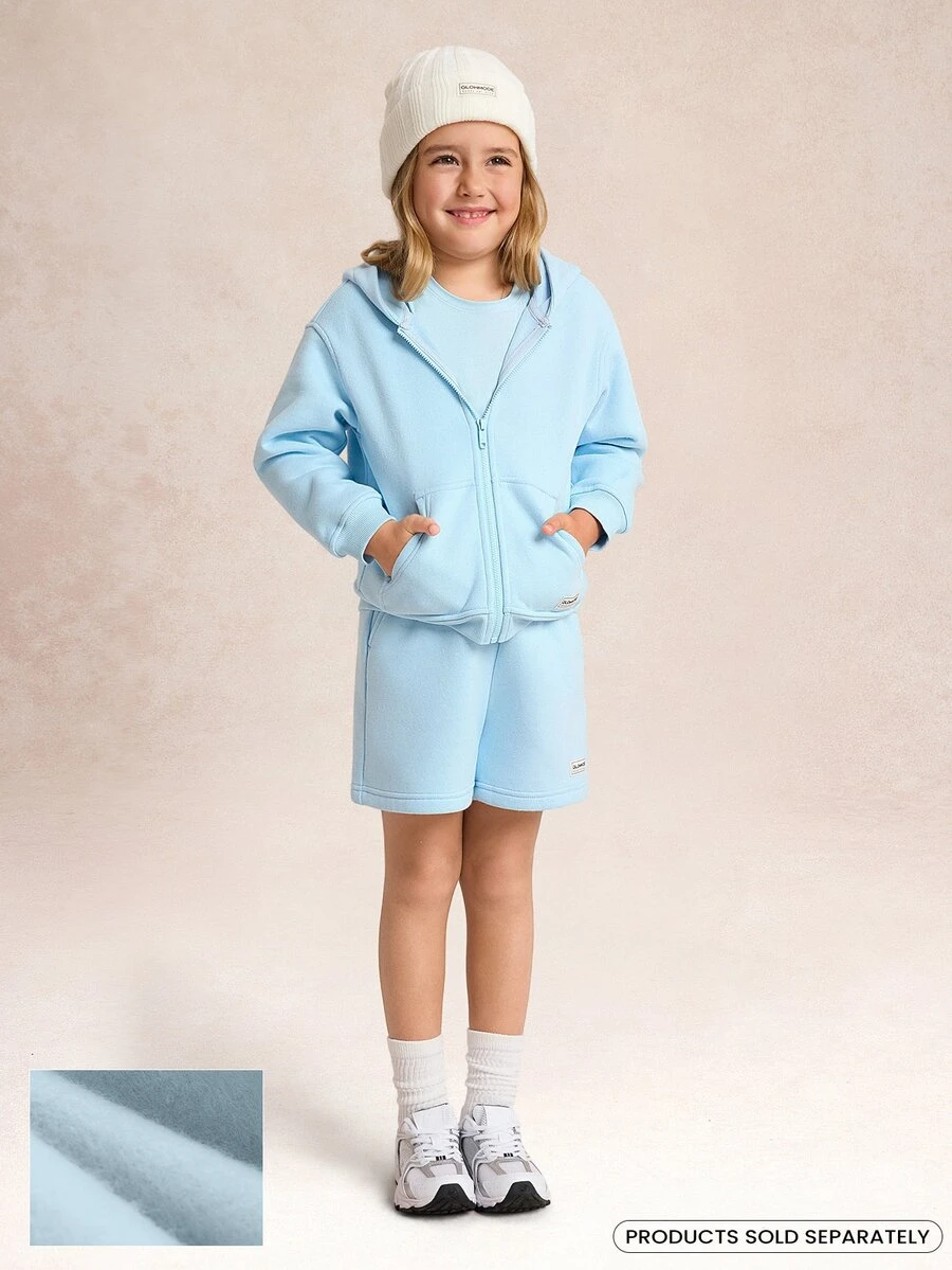 GLOWMODE Kids Collection Everyday Fleece Bundle Up Soft Warm Elastic Waist Loose Fit A-Line Shorts Daily Casual Outdoor Wear - Baby Blue - View 1