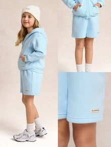 GLOWMODE Kids Collection Everyday Fleece Bundle Up Soft Warm Elastic Waist Loose Fit A-Line Shorts Daily Casual Outdoor Wear - Baby Blue - View 8