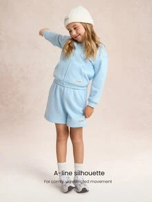 GLOWMODE Kids Collection Everyday Fleece Bundle Up Soft Warm Elastic Waist Loose Fit A-Line Shorts Daily Casual Outdoor Wear - Baby Blue - View 4