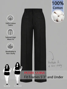 SHEIN PETITE CURVE Plus Size Fashion Button Casual Elegant Retro Pants For Daily Wear Office Homewear Black - Black - View 8