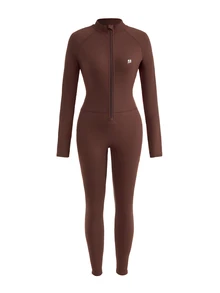 In My Nature Women's Raglan Long Sleeve Zipper Half-Placket Ski Jumpsuit - Brown - View 11