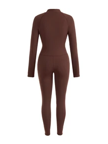 In My Nature Women's Raglan Long Sleeve Zipper Half-Placket Ski Jumpsuit - Brown - View 12