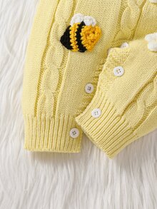 SHEIN Baby Girl Ribbed Knit Jumpsuit & Hat Without Tee Autumn Winter - Yellow - View 6