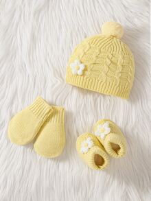 SHEIN Baby Girl Ribbed Knit Jumpsuit & Hat Without Tee Autumn Winter - Yellow - View 7