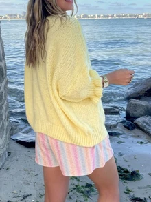 INAWLY Women's Crew Neck Drawstring Long Sleeve Casual Loose Comfy Sweater,Short Sleeve Tops, Knit Pullover Fall Winter - Yellow - View 2