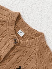 SHEIN Young Girls Cable Knit Set, Button Up Cardigan Jacket Flare Pants Pack, Cute Embroidery Logo Preppy Matching Tracksuit Outfits Birthday Fall Winter - Brown - View 6