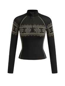 In My Nature Women's Ski Suit 2 Piece Set Black Snowflake Fair Isle Print Raglan Long Sleeve Top And Pants Slim Fit Fall Winter For Skiing Snowboarding Hiking - Multicolor - View 8