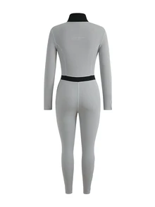 In My Nature Women's Ski Jumpsuit Grey Black Colorblock One Piece Stretch Snowboard Suit Zip Front Long Sleeve Belted Fall Winter For Skiing Snowboarding Hiking - Multicolor - View 11