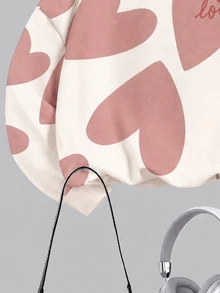 Sweet Set, Beautiful Girl Abstract Geometric Heart Pattern Print, Tween Girl Casual Comfortable Soft Warm Crew Neck Long Sleeve Sweatshirt And Leggings, Suitable For Autumn/Winter Daily Wear, Holiday, Cozy Season - White - View 3