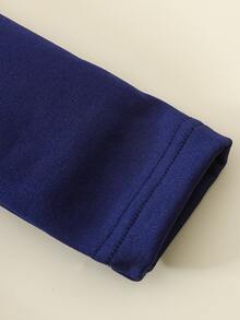 2pcs/Set Young Girl Navy Blue Knitted Turtleneck Long Sleeve Top And Leggings Thermal Underwear Set, Autumn/Winter - Navy Blue - View 6