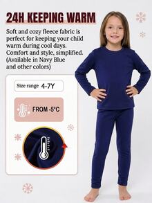 2pcs/Set Young Girl Navy Blue Knitted Turtleneck Long Sleeve Top And Leggings Thermal Underwear Set, Autumn/Winter - Navy Blue - View 11
