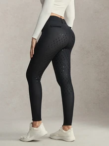 Activina Women's Solid Color High Waist Casual Daily Equestrian Leggings - Blue - View 2